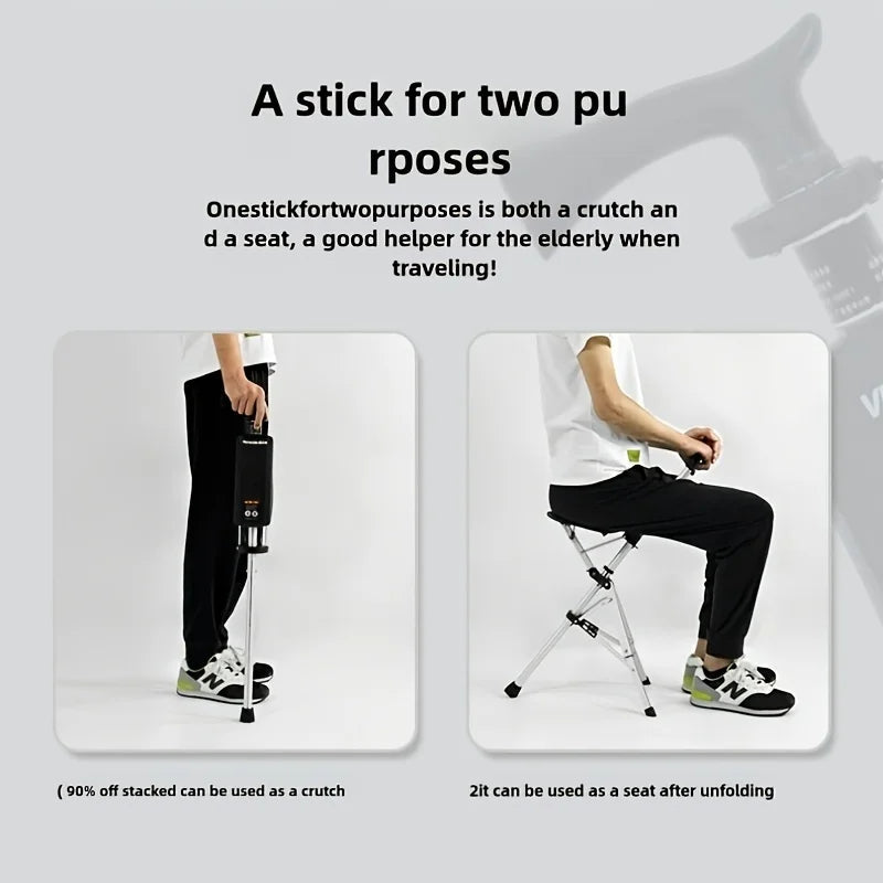 💥FREE SHIPPING-Clearance price $29.99🚶‍♂️Folding stool with crutches💥BEST GIFT FOR ELDERLY PEOPLE