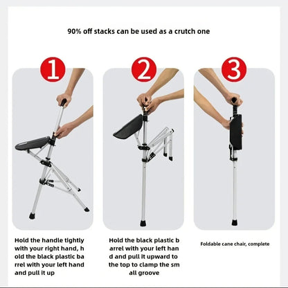 💥FREE SHIPPING-Clearance price $29.99🚶‍♂️Folding stool with crutches💥BEST GIFT FOR ELDERLY PEOPLE