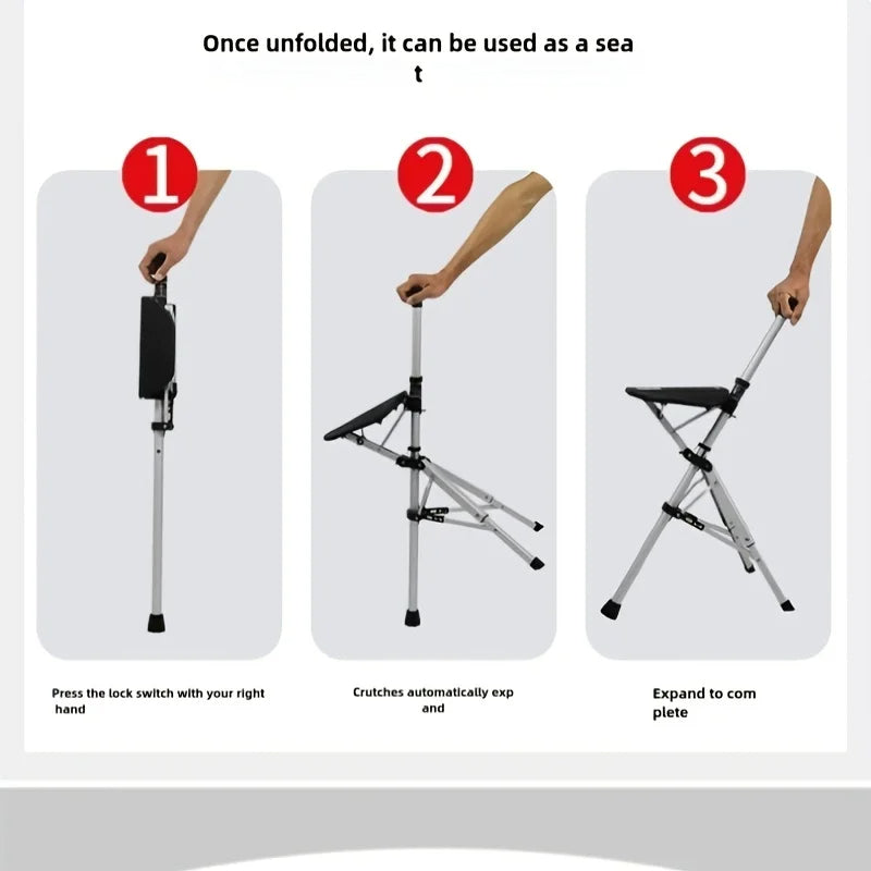 💥FREE SHIPPING-Clearance price $29.99🚶‍♂️Folding stool with crutches💥BEST GIFT FOR ELDERLY PEOPLE