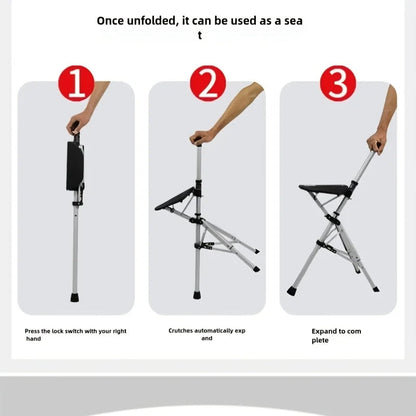 💥FREE SHIPPING-Clearance price $29.99🚶‍♂️Folding stool with crutches💥BEST GIFT FOR ELDERLY PEOPLE