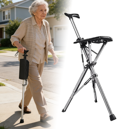 💥FREE SHIPPING-Clearance price $29.99🚶‍♂️Folding stool with crutches💥BEST GIFT FOR ELDERLY PEOPLE